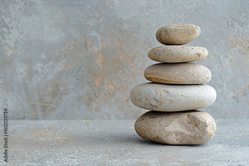 Zen inspiration  stacked smooth white stones on a soft, pale background for tranquility