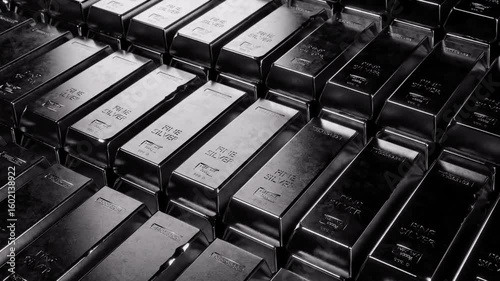 Stack of fine silver bullion bars with crisp lighting and contrast. Ideal for finance, investment, precious metals, and wealth-related visuals. Perfect for series-based content. Looped video