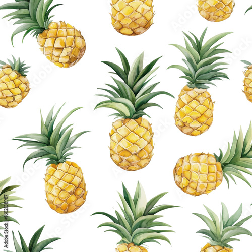 Watercolor seamless pattern of pineapples, isolated on a white background. png
