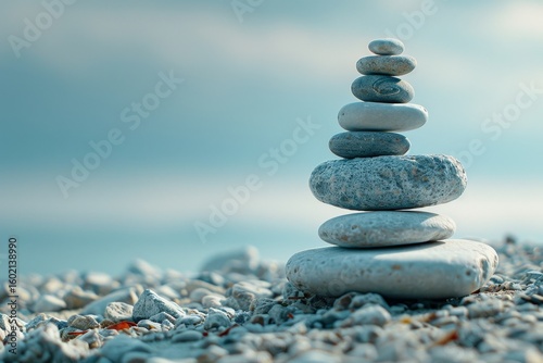 Serene stacking of smooth white stones on a soft background for a calming zen aesthetic concept