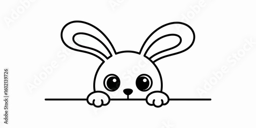 Cute Peek-a-Boo Bunny: A charming line art illustration of a bunny peeking over a surface, bringing a sense of playful innocence and whimsy to the viewer.