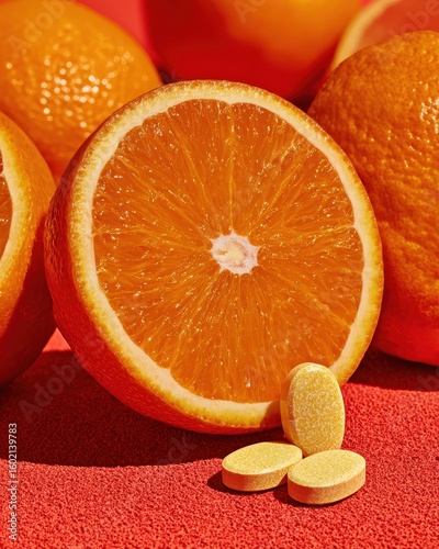 Fresh Orange and Vitamin Tablets