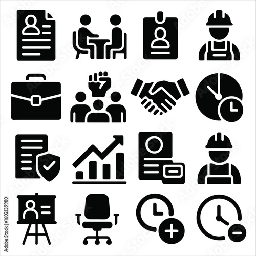 Safety pay office helmet icon icons interview employment contract hours collection chair