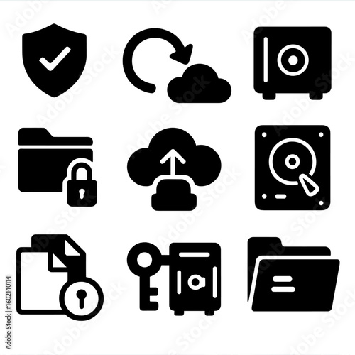 Icon cloud vault folder safe backup file transfer icons data vector hard