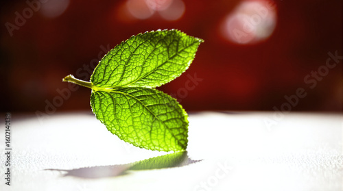 Two Green Leaves, Close-up Macro Shot