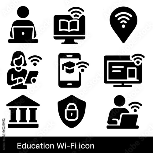 Classroom student digital upload secure wi hotspot laptop fi educational test icon