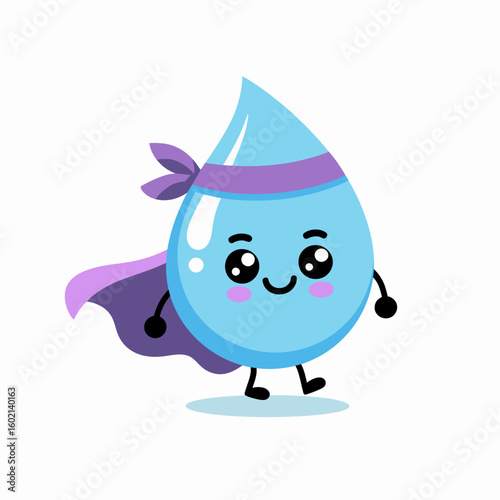 Water Hero: A brave water droplet superhero, full of valor, stands ready to combat any challenge, safeguarding the essential element of life, ready to leap into action. 
