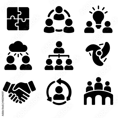 Lightbulb supportive bridge shared chart vector puzzle set brainstorming arrows icon teamwork