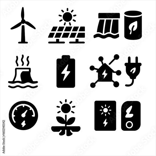 Wind renewable power meter vector energy green icon eco hydroelectric plug icons