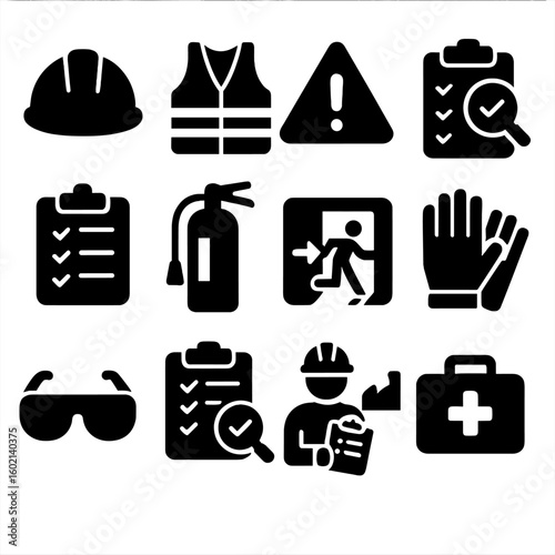 Vest vector safety icons emergency inspection icon hazard hat sign goggles
