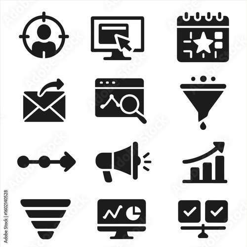 Strategy audience seo campaign icon marketing growth target ads vector chart funnel
