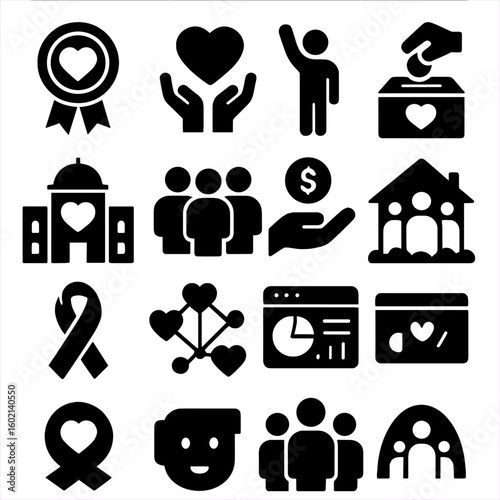 Donation grant icons logo nonprofit fundraising icon project drive volunteer campaign vector