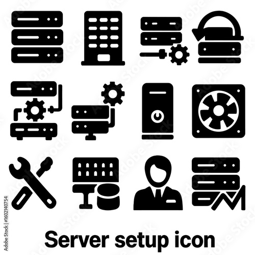 Data network maintenance patch vector set panel raid fan server icon