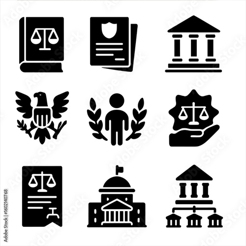 Court legal government set vector structure emblem constitution badge icon constitutional