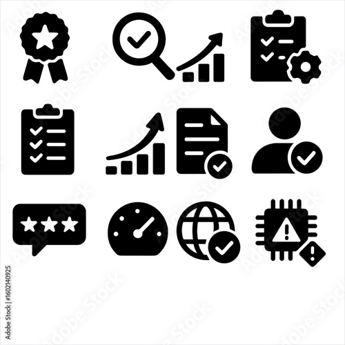 Audit control icon quality compliance improvement feedback certification icons performance vector management
