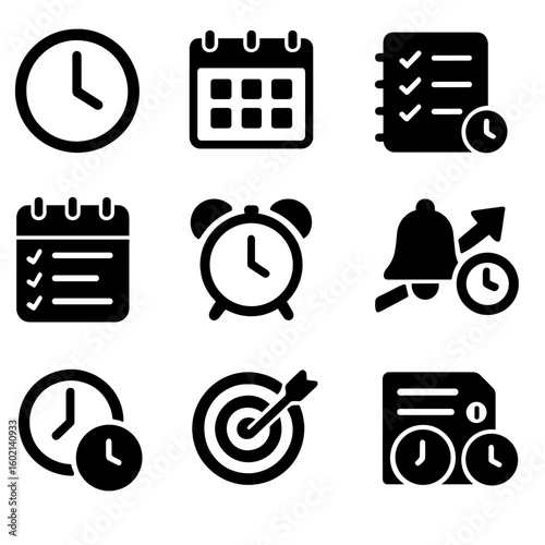 Alarm allocation daily icons calendar icon list vector goal time clock management