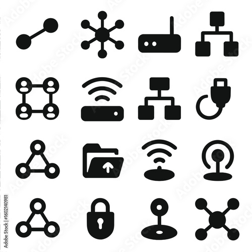 Connection signal grid icon social network data router networking set tree vector