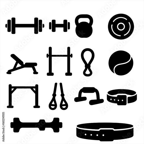 Strength rack icon medicine dumbbell training trx vector bar squat weightlifting icons