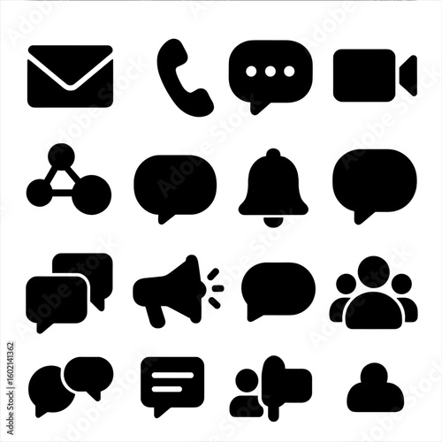 Video announcement group user email icons chat vector social communication icon set