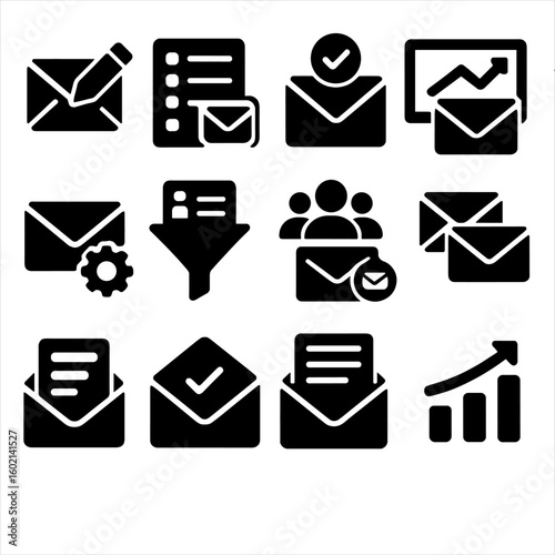 No gear captions icon vector white letters bulk newsletter marketing email detailed