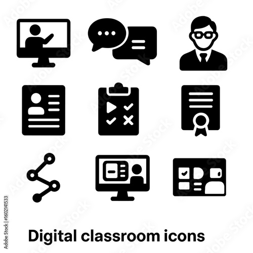 Icons avatar online classroom forum icon digital vector study lesson certificate learning