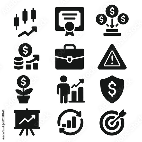 Icon finance financial vector stocks goals market risk bonds collection funds portfolio