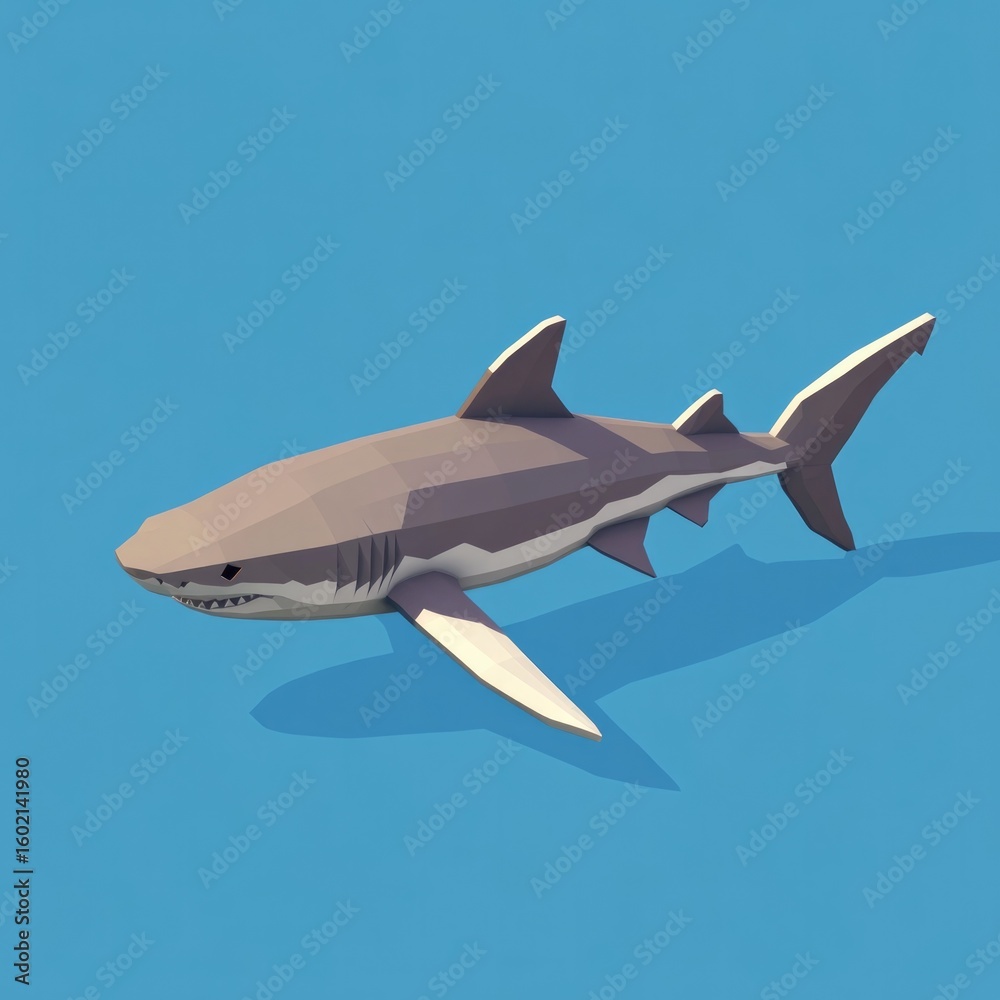Fototapeta premium Stylized shark design showcasing bold shapes and simplified colo