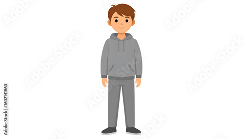 Teen boy grey tracksuit with white bg.