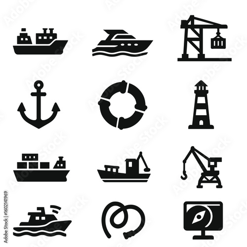 Pilot cargo vector ship icons maritime yacht harbor icon rope lifebuoy transport