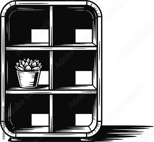 Black cubby shelf with potted plant cubby organizer