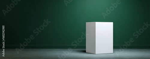 White Display Plinth on Dark Green Wall, Presentation, Mockup