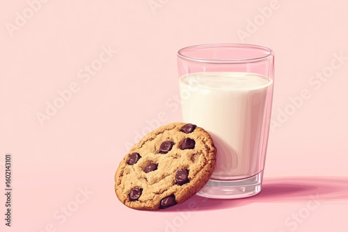 Playful cookie winking next to glass of milk on pastel backgroun