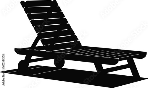 Black silhouette of a slatted lounge chair with wheels