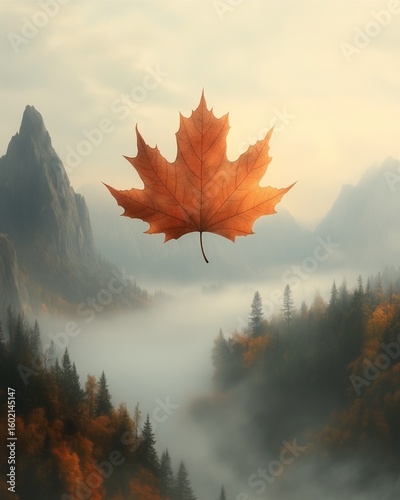 Autumn landscape with colorful leaves in the mountains and forest trees under a bright sky