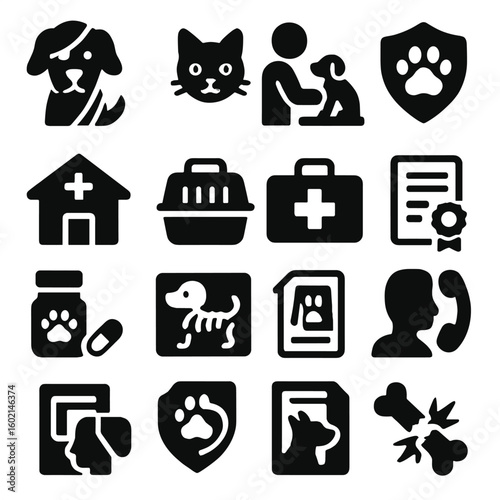Medication vector aid owner icon vaccination grooming pet bandage icons emergency insurance
