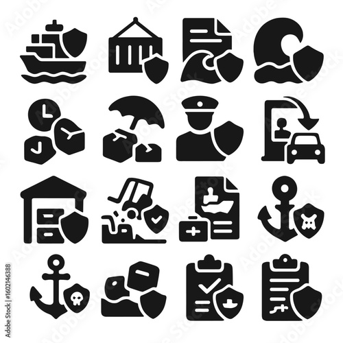 Delay ship piracy damaged storm vector icon insurance port marine declaration anchor