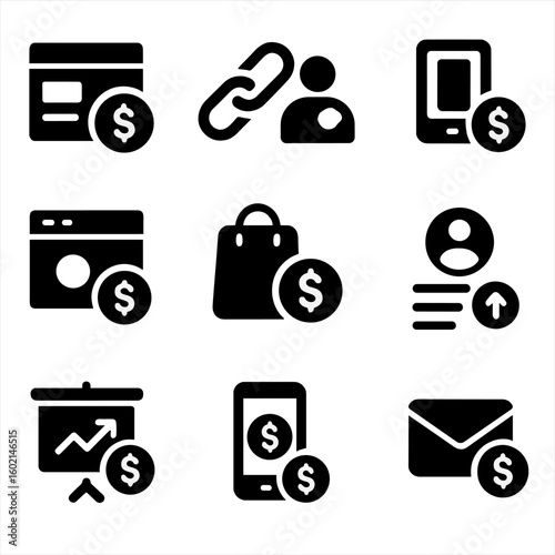Icon email model sponsored link revenue online processor notification monetization affiliate vector