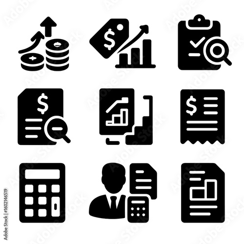Accountant icons tax payment statement report icon deduction vector financial grid calculator