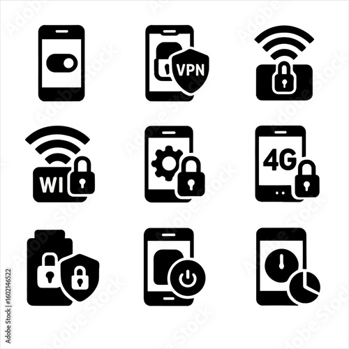 Smartphone vpn ip icons privacy secure vector icon toggle protection mobile