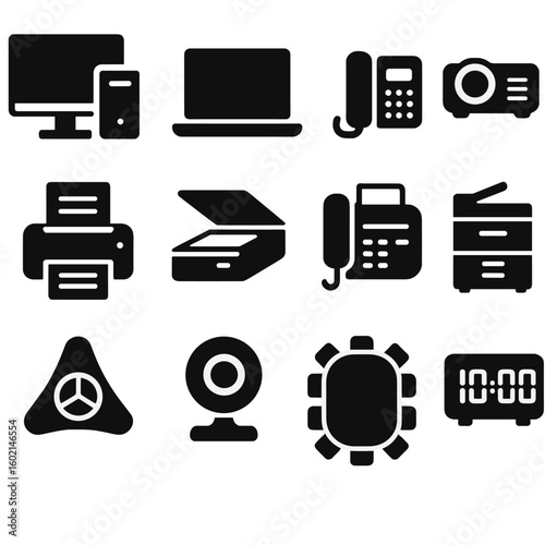 Webcam photocopier conference office landline icons device laptop vector machine icon fax