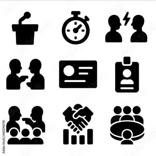 Collection vote vector points timer discussion consensus card icons icon notes debate