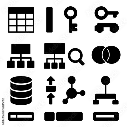 Query entity diagram database schema icon stack layout primary set foreign vector