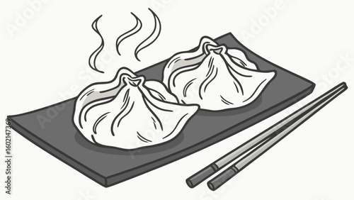 Delicious asian dumplings recipe with chopsticks on plate traditional cuisine steamed food tasty meal vector