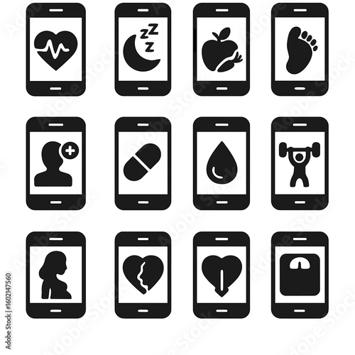 Only vector monitor diet spaced icons mobile detailed mental health icon text