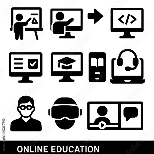 Avatar mobile lesson tutorial whiteboard icons screen vector virtual icon online interactive