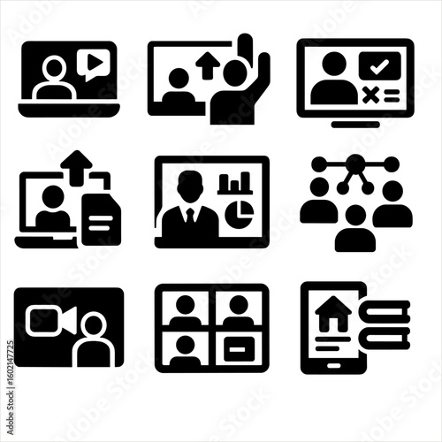 Virtual engagement video classroom group icon project overview study icons class vector