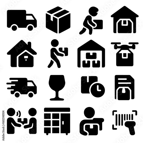 Tracking home set fragile parcel icons vector icon shipping package contactless delivery