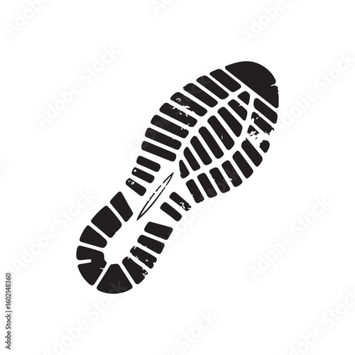 Black Shoe Print Silhouette on White Background Concept for Tracking and Footwear Industry Footprint Pattern