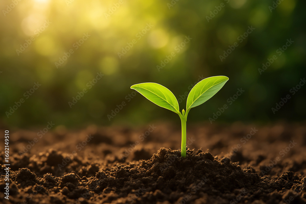 Fototapeta premium young green plant in soil. the business concept began to grow