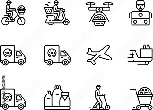 Set of icons representing various delivery and logistics services